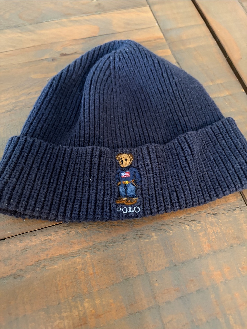 Polo by Ralph Lauren Navy Bear Ribbed Knit Hat